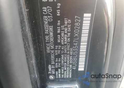 2007 BMW Z4 3.0Si from USA, damaged, VIN 4USBU53547LX02827